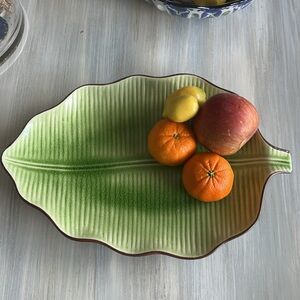 / Large Heavy Thick Green Leaf Ceramic Platter